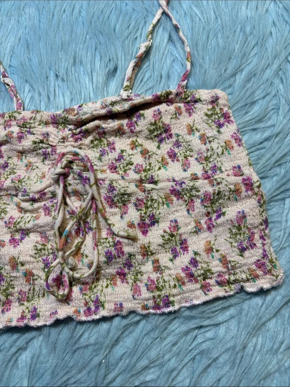 Free People One Floral Smocked Crop Tank sz XS